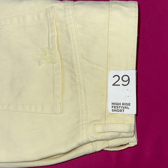 PAC SUN Lemon Drop Yellow High Rise Distressed/Frayed edge Mini Denim Sh… - Picture 6 of 8